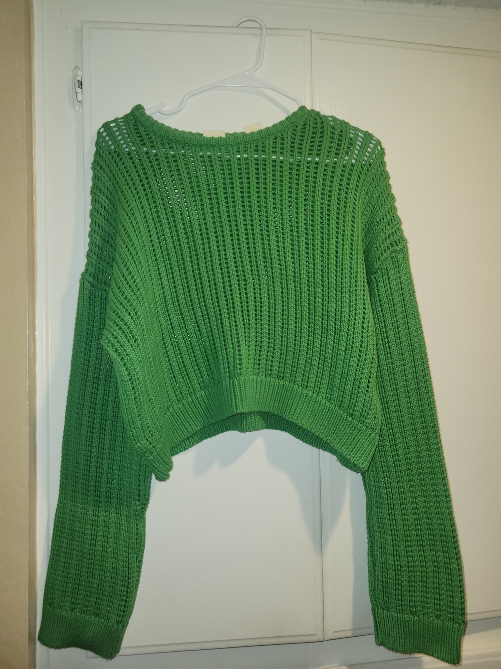 Levi's Bright Green Cropped Open-Knit Crew Sweater
